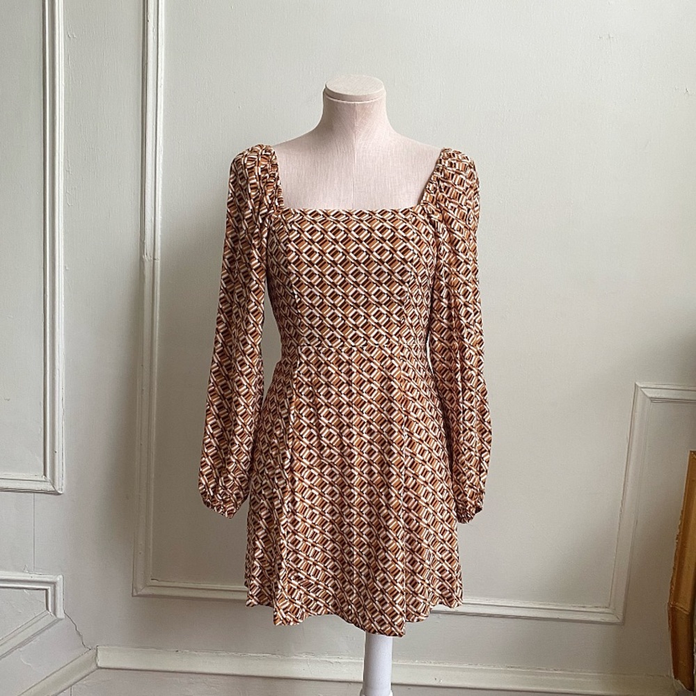Faithful The Brand Boyd Mini Dress Del Camaron Print Tan